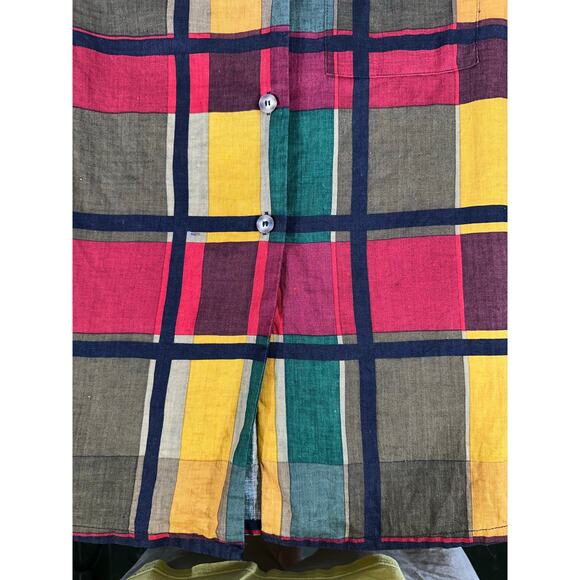 Jones‎ New York Button Up Shirt Size 4 Small Vintage Linen Plaid 80s 90s Retro - Picture 6 of 9